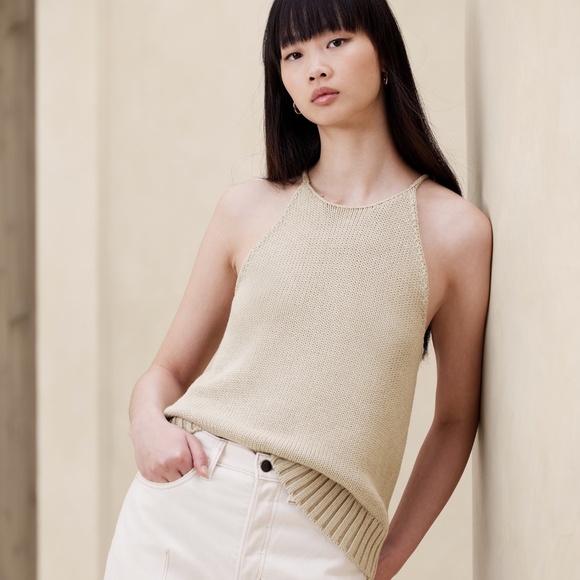 Banana Republic Sweaters - New! Banana Republic Cotton/Silk Sweater Tank, Khaki Beige, Sz Large